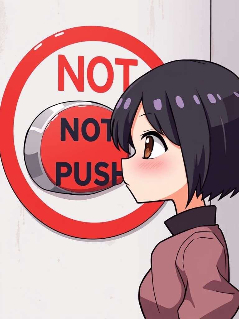 Chibified Thai Woman Ponders Pushing the Red 'NOT PUSH' Butt...