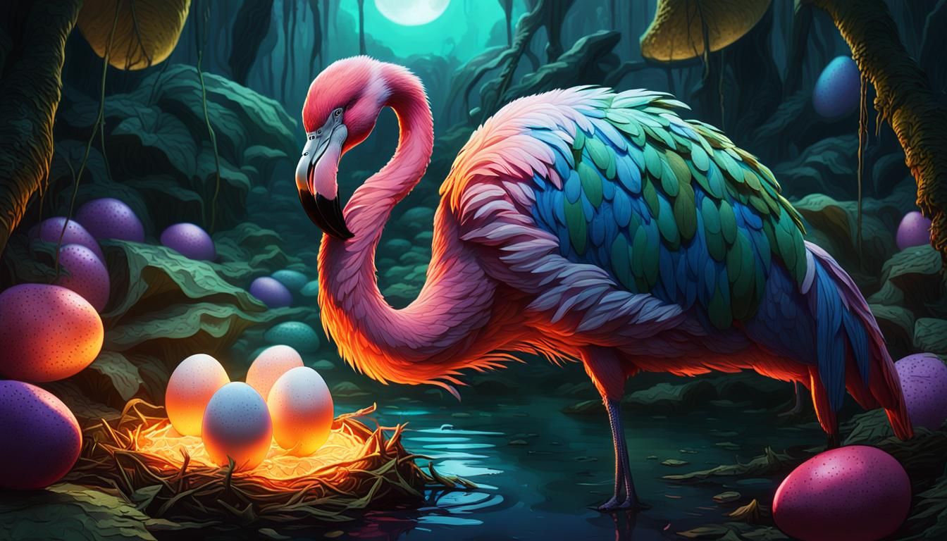 Kalunderik in Vibrant, Mystical Flamingo Style