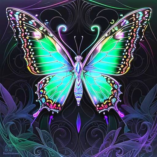 Rainbow Butterfly in Neon Aesthetic