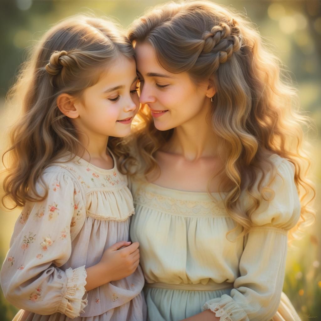 Sweet Mother-Daughter Moment in Vintage Portrait Photography