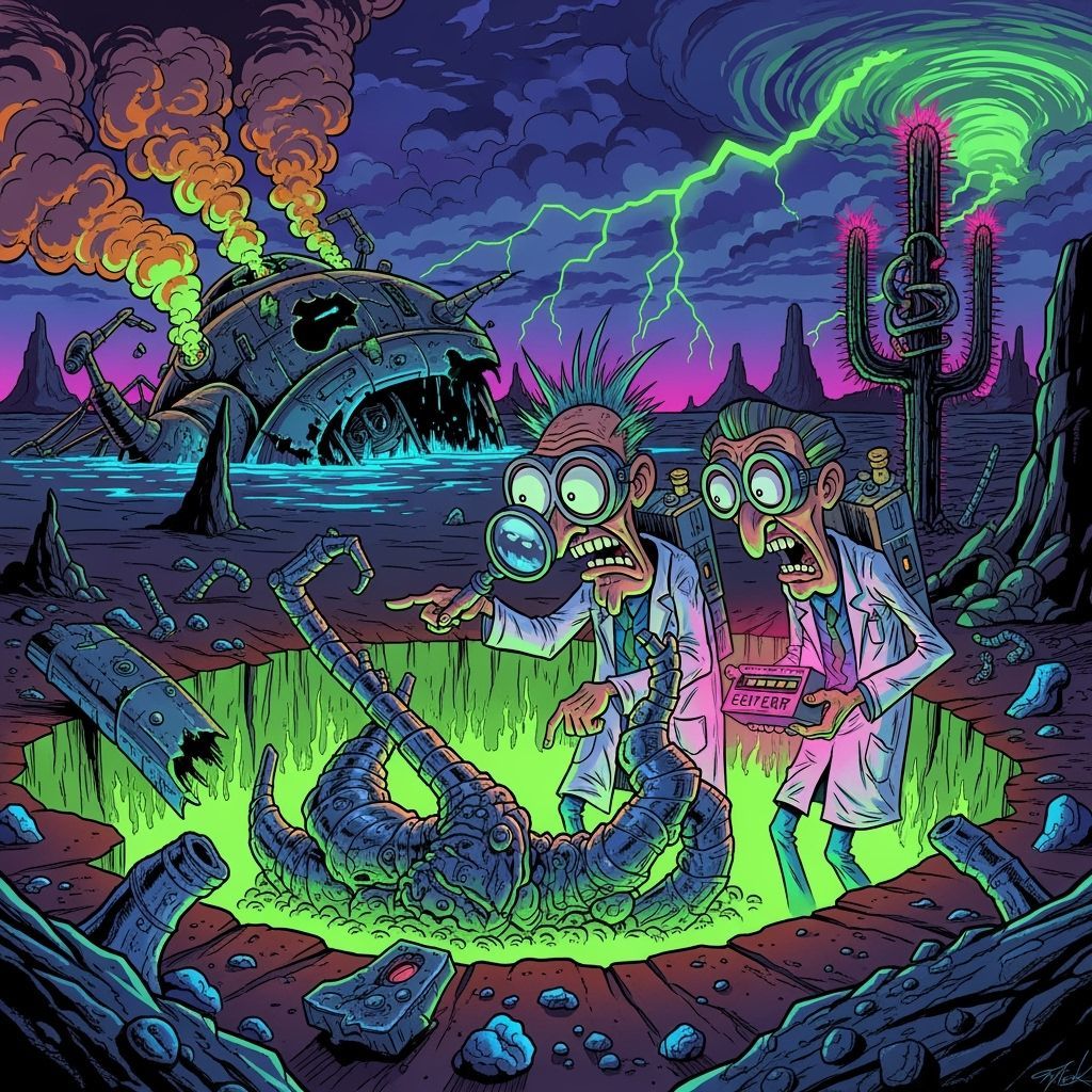 Comedic Sci-Fi Crater Investigation in Gothic Style