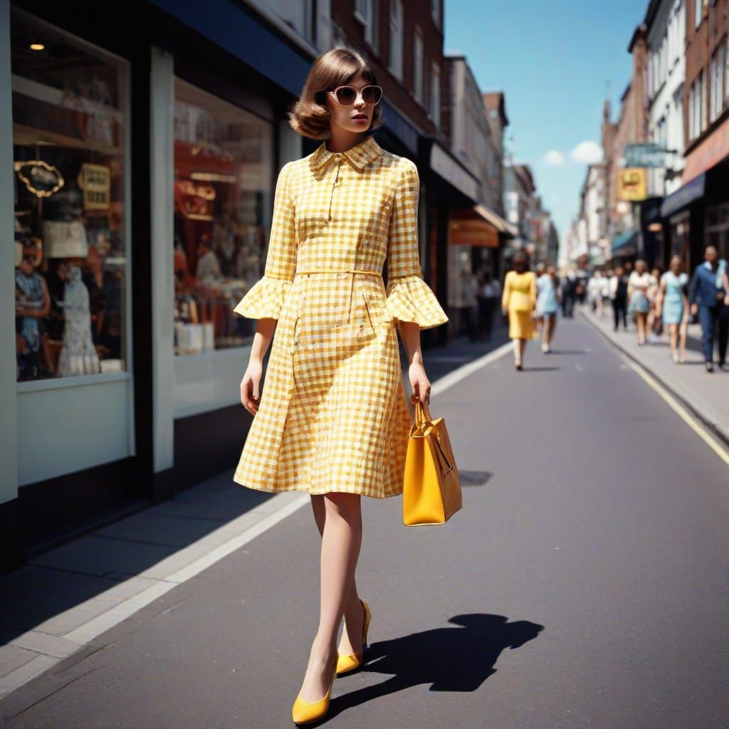 Vintage Model Struts Down Carnaby Street in Timeless Gingham...