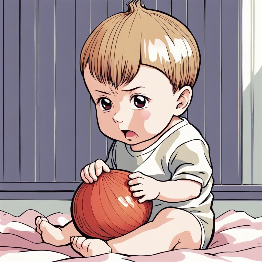 Anime Baby with Onion Head, Manga Style