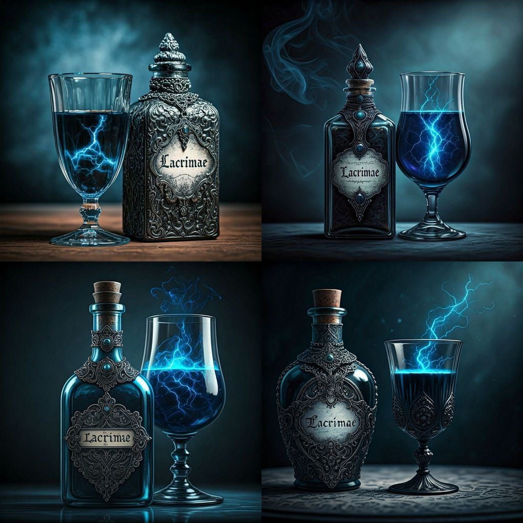 Mystical Potion Bottle and Electric Blue Liquid