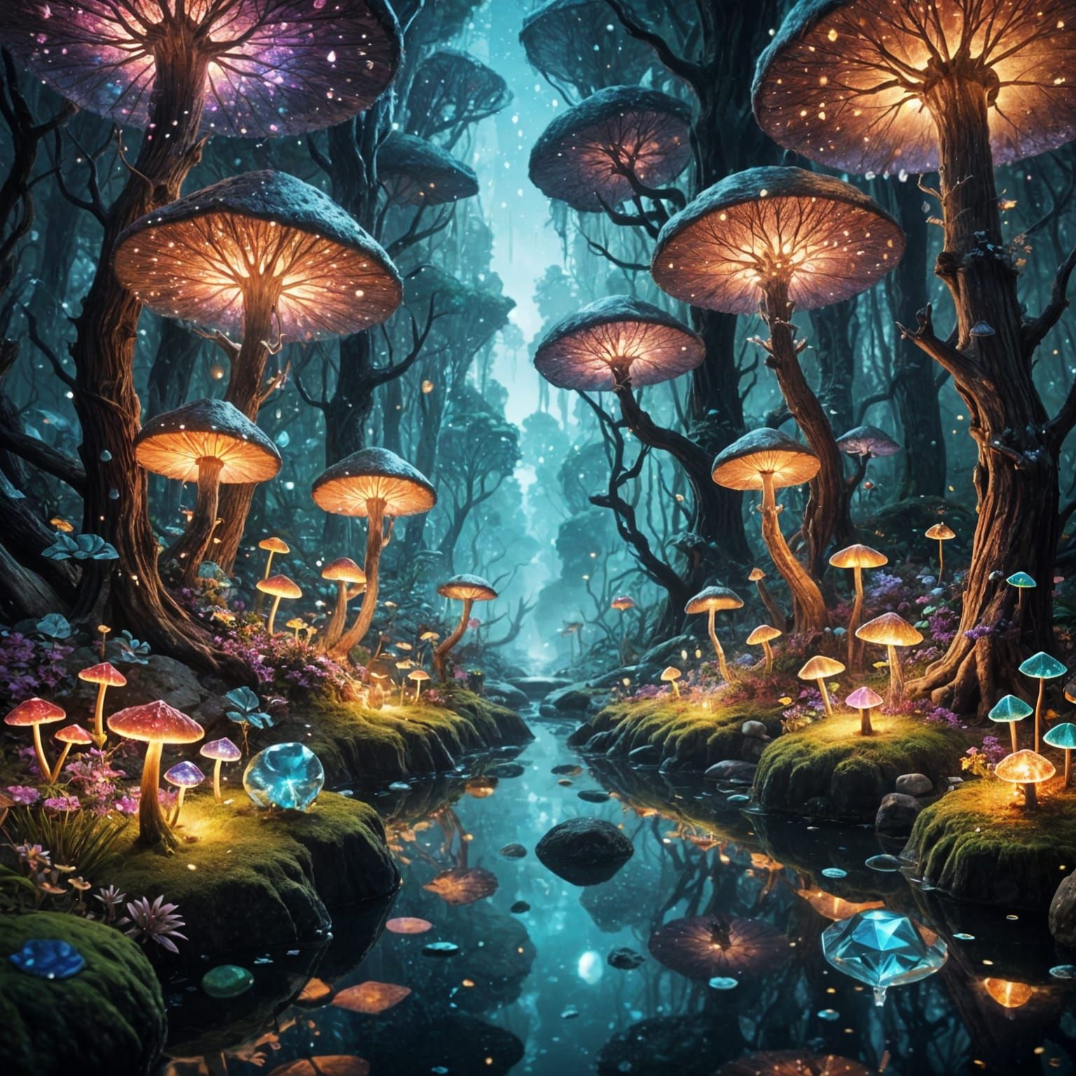 A Majestic Gemstone Forest in Vibrant Color