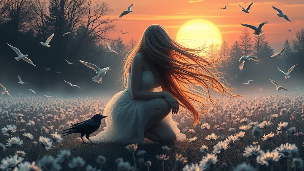 Ethereal Goddess Amidst Cosmic Whispers