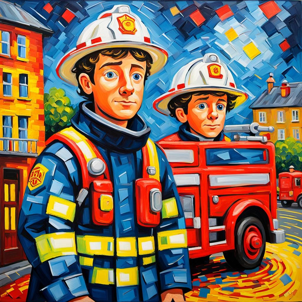 Fireman Sam in Expressionist Neo-Impressionism Style