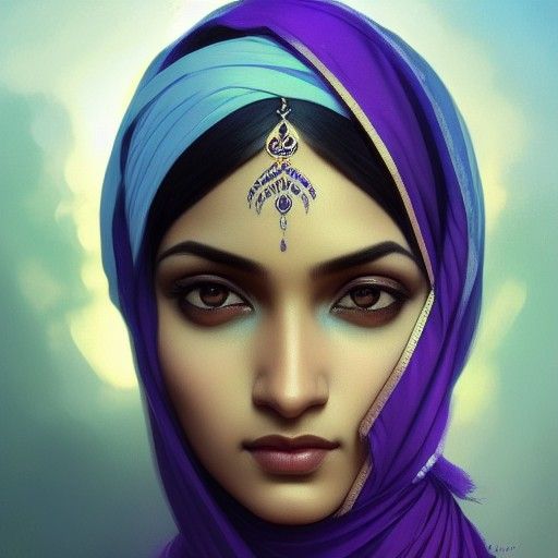 Beautiful Indian Woman with Hijab, Detailed Portrait