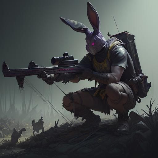 Easter Bunny Crossbow Attack: Dark Fantasy Art