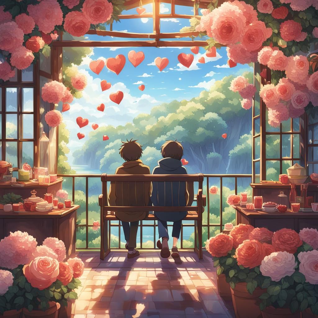 Romantic Valentine's Day Scene in Anime Style