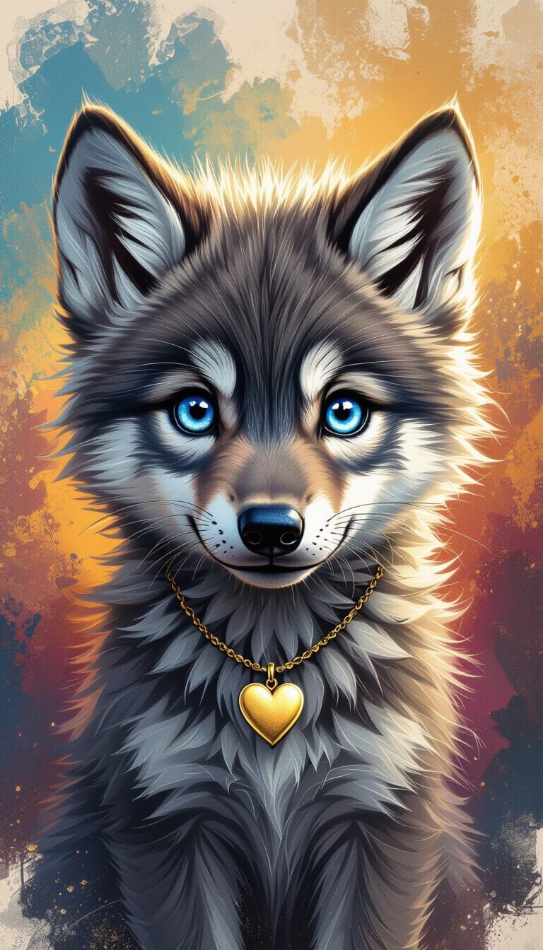 Captivating Wolf Pup in Graphite and Charcoal Illustration