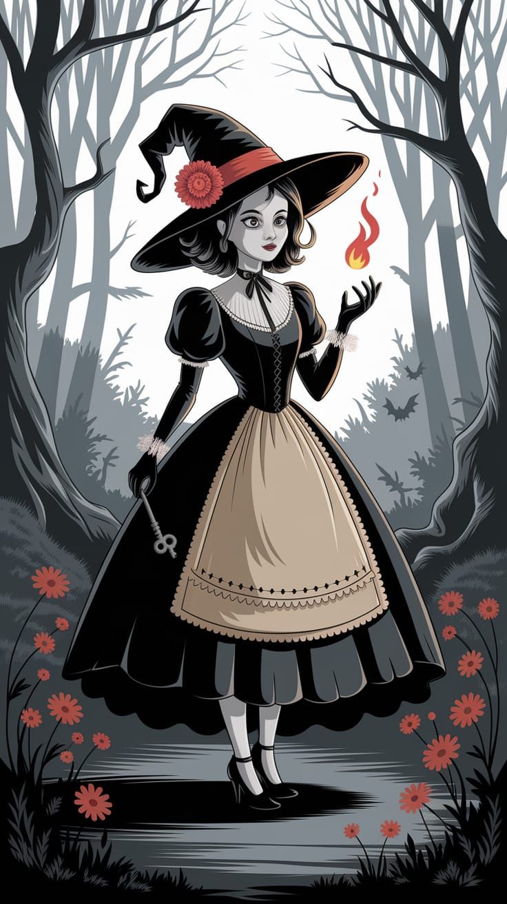 Enchanted Forest Witch Illuminated by Soft Light