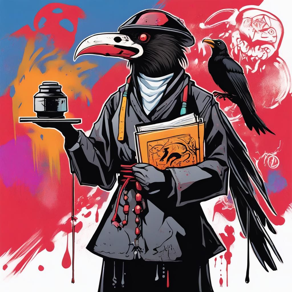 Mute Tengu Investigator Signalling with Bell in Graffiti Art