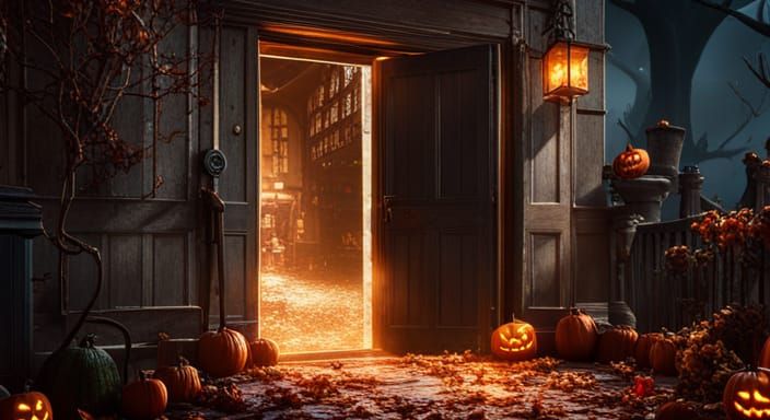 Halloween Decoration by Front Door in 3D Style