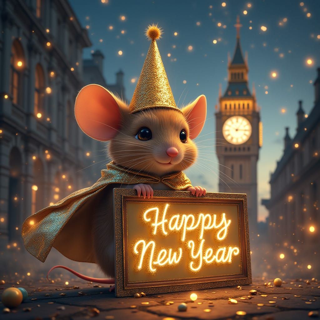Enchanted Mouse Celebrates New Year's Eve in a Whimsical, St...