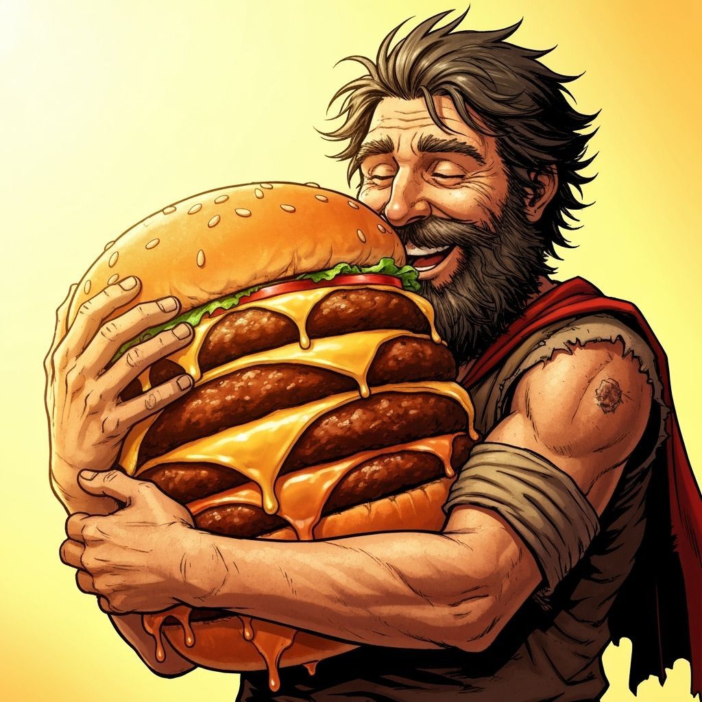 Happy Hamburger Hug: A Whimsical Cartoon