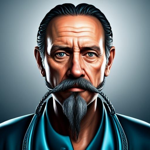 Plaited Mustache Portrait in Dystopian Style