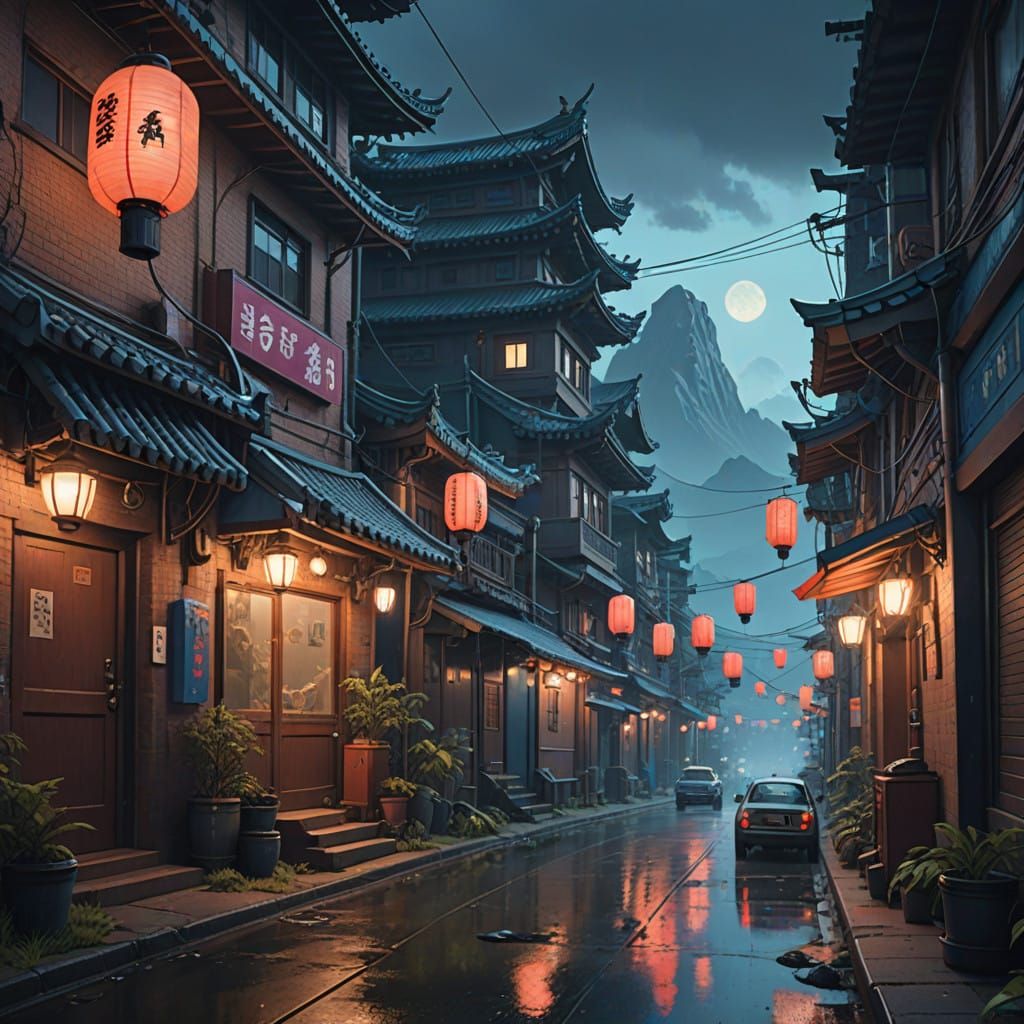 South Korean Cityscape in Vibrant, Fantasy-Inspired Style