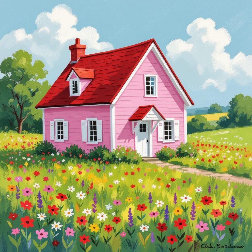 Charming Pink Cottage in Wildflower Meadow