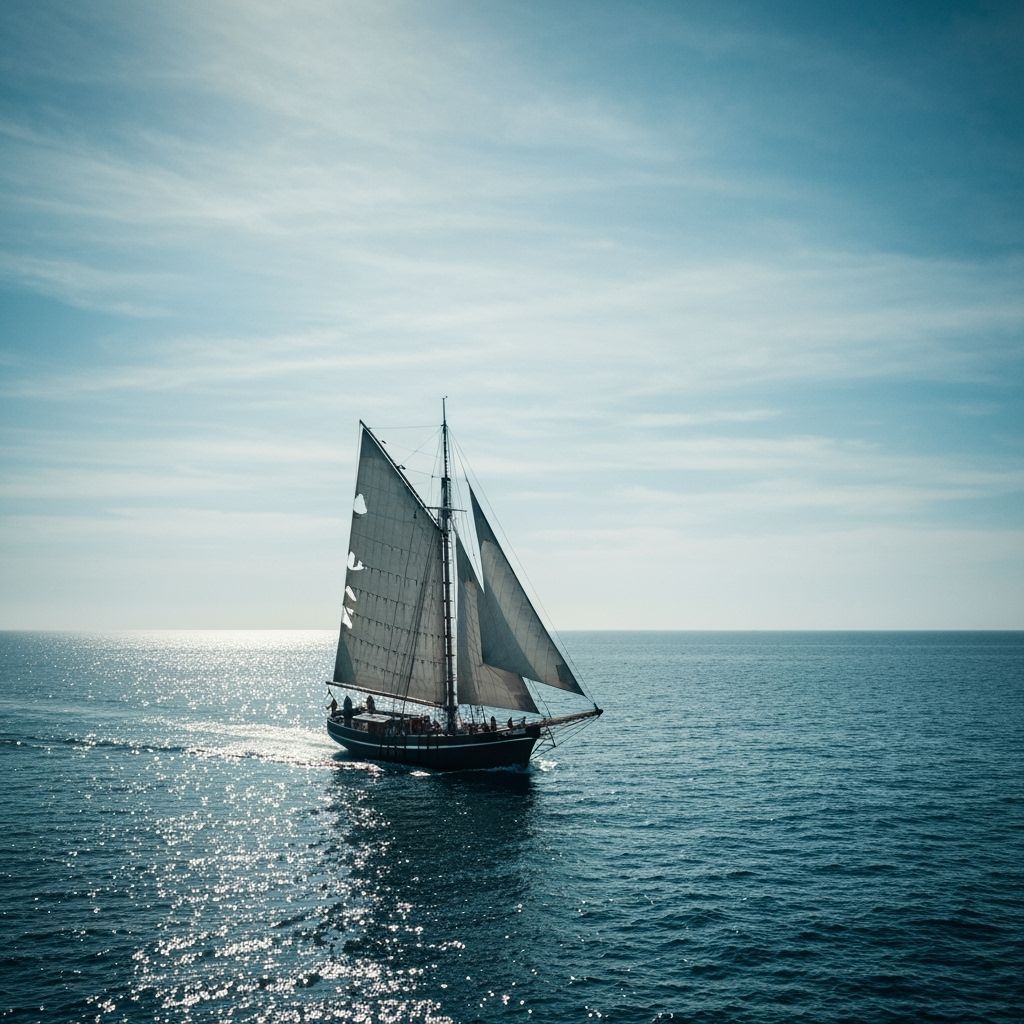 Vintage Sailboat on Azure Sea: Nostalgic Travel Photograph