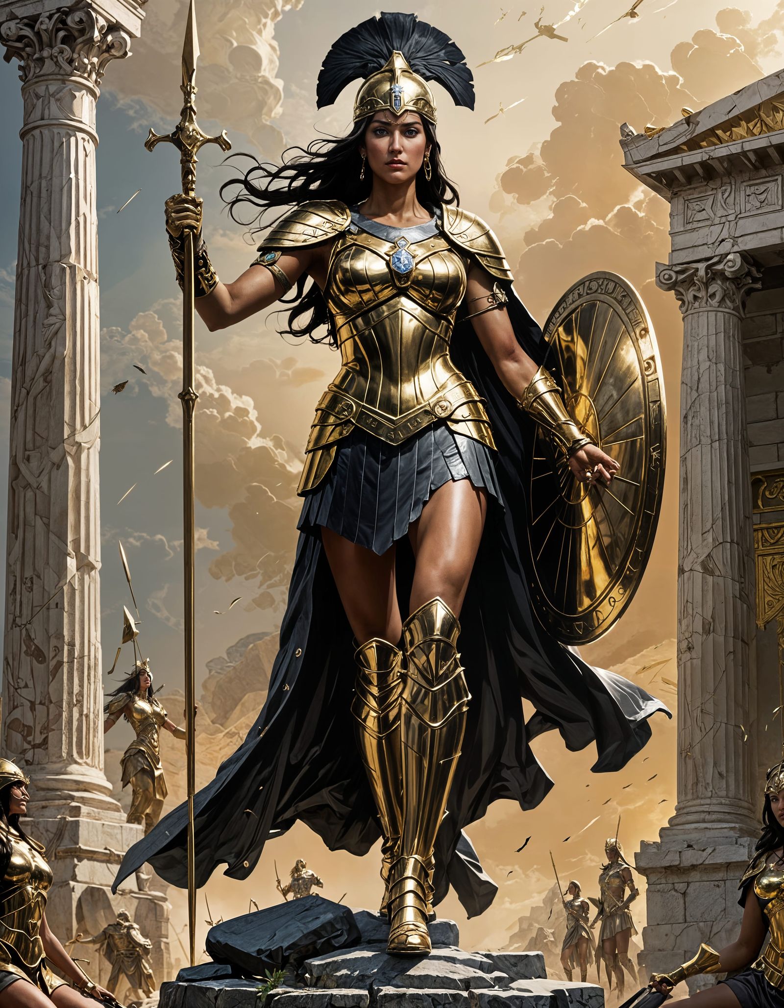 Athena: Powerful Goddess in Gold Armor