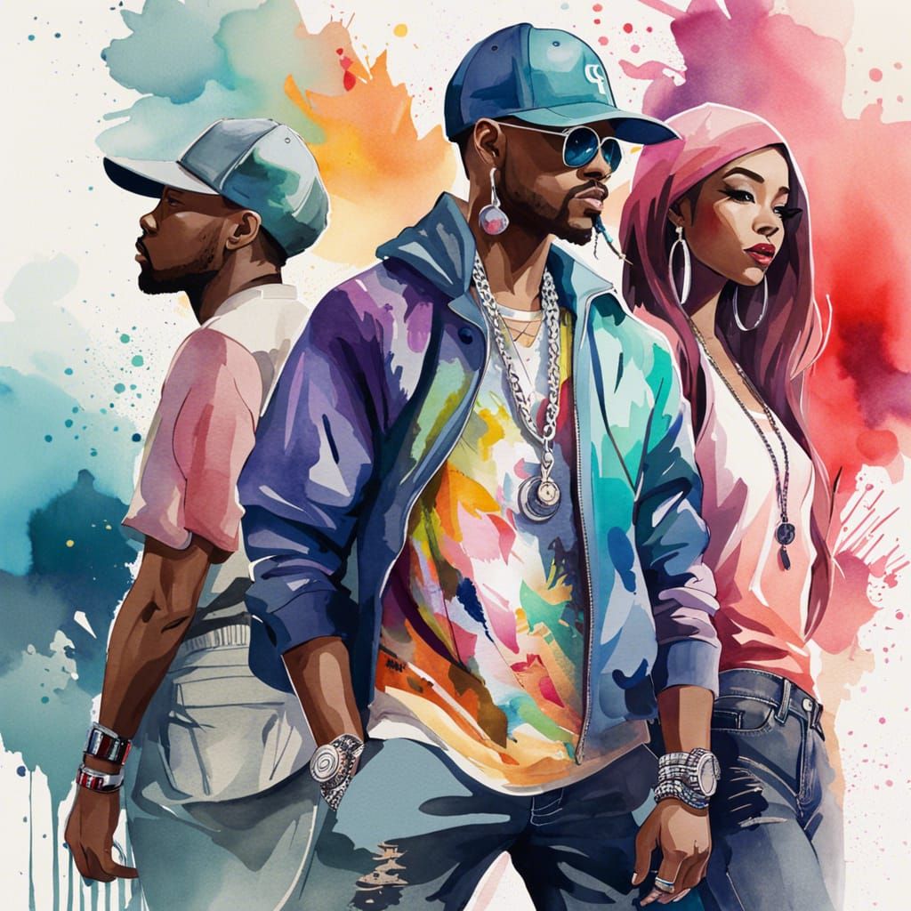 Epic Hip-Hop Fashion in Watercolor Illustration