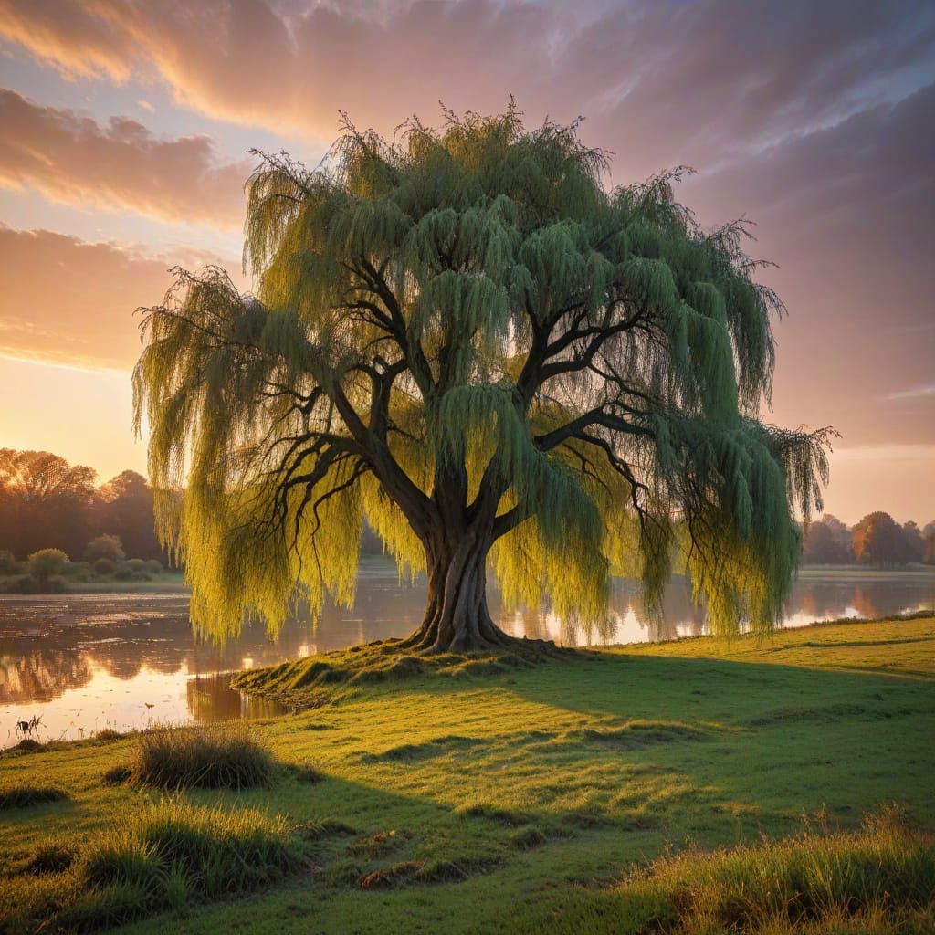 Majestic Willow Tree at Autumn Dawn