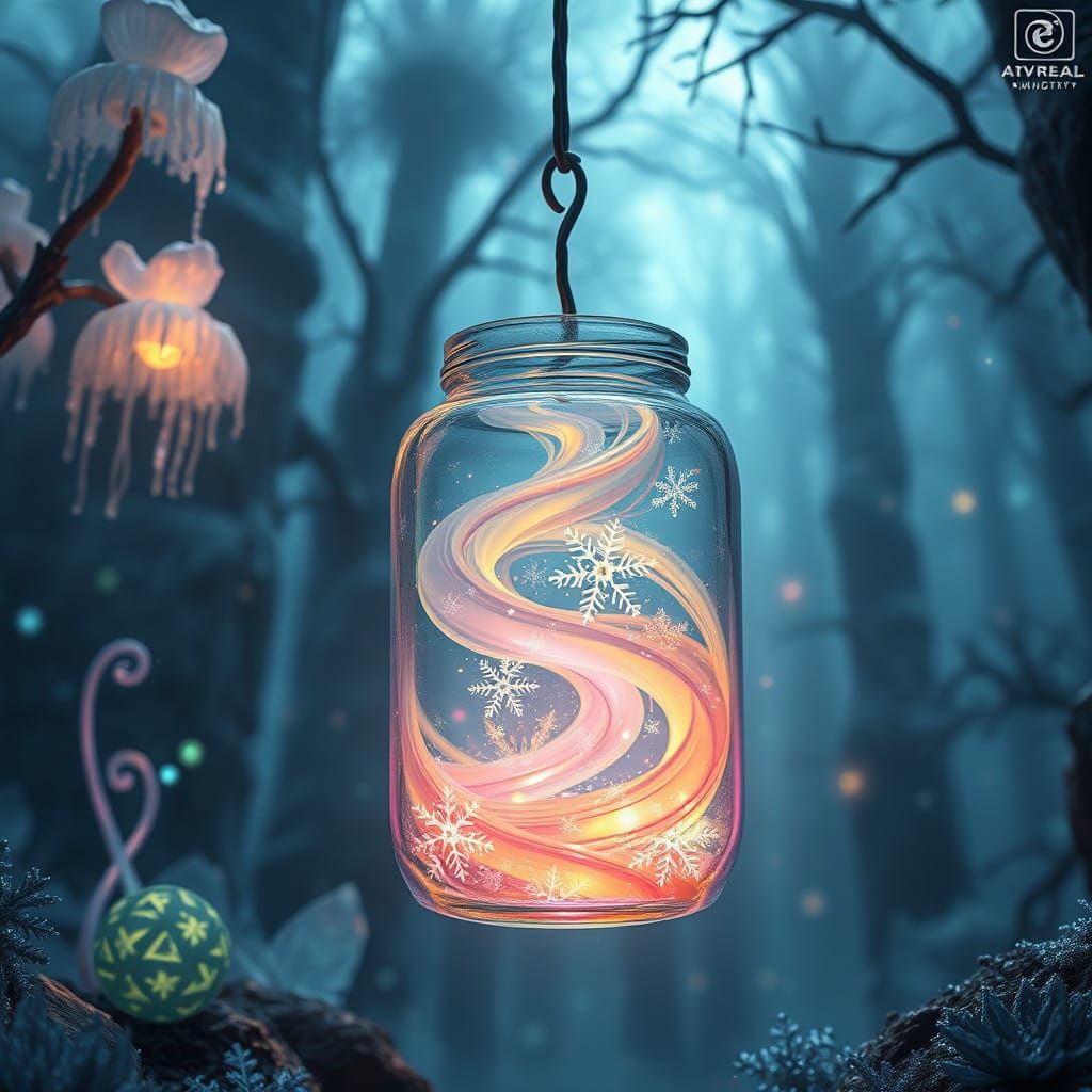 Rainbow-Hued Jar Overflows with Glowing Snowflakes in Crysta...