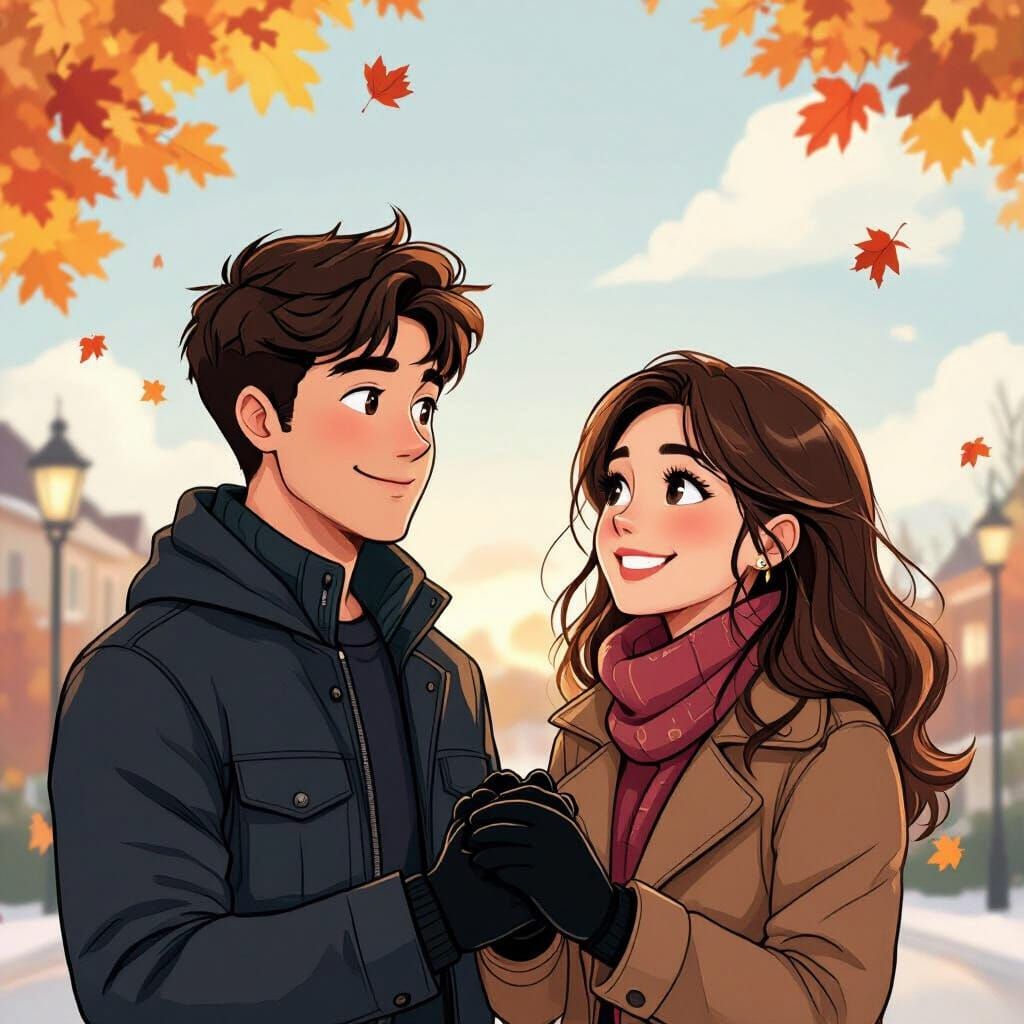 Young Couple Holds Hands in Šoštanj Square, Comic Style