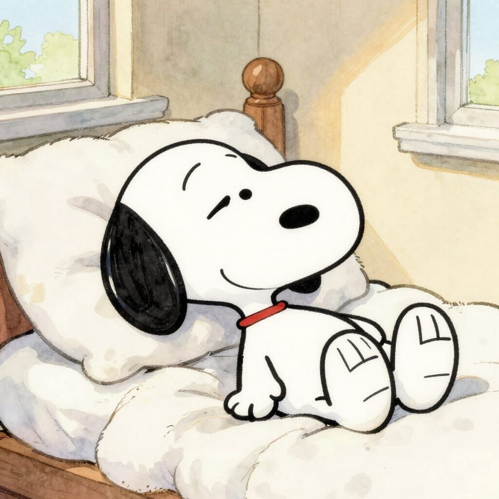 Snoopy Sleeping Peacefully in Storybook Style