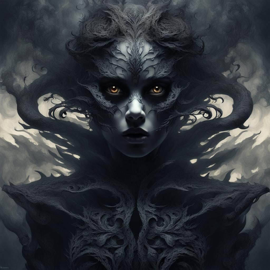 Living Shadow Girl with Sharp Claws in Fractal Style