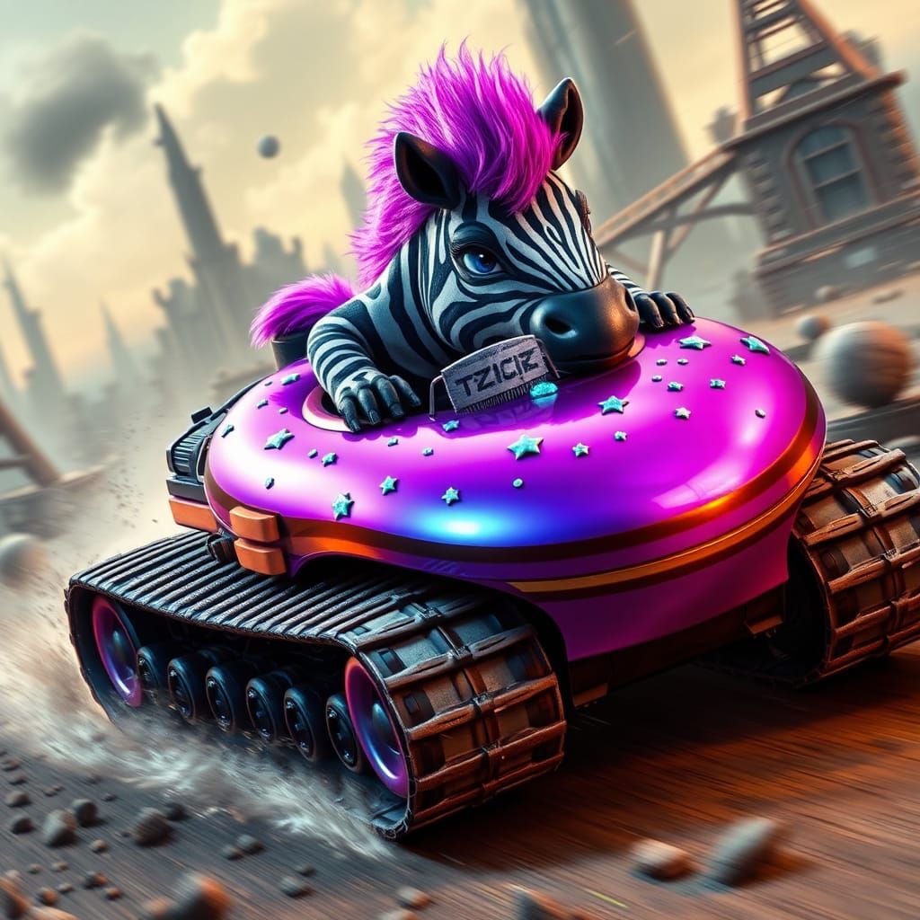 Zebra Alien Races Donut Tank in Wasteland