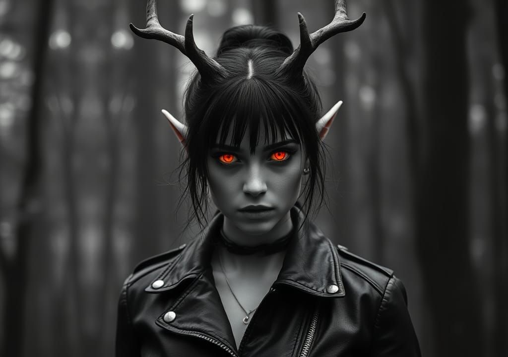 Gothic Elf Portrait in Film Noir Style