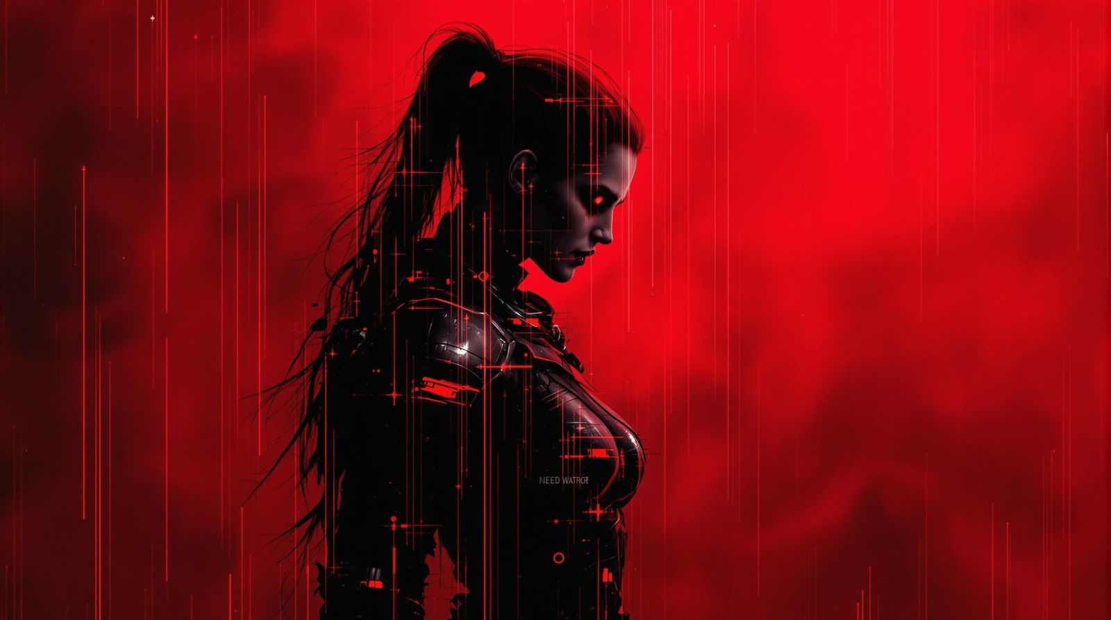 Glitching Red Cyberpunk Warrior