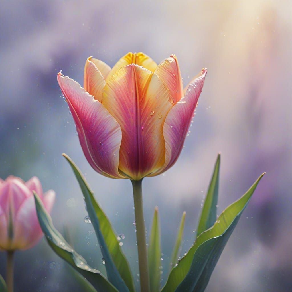 Impressionist Tulip Close-Up in Dreamy Watercolor Style