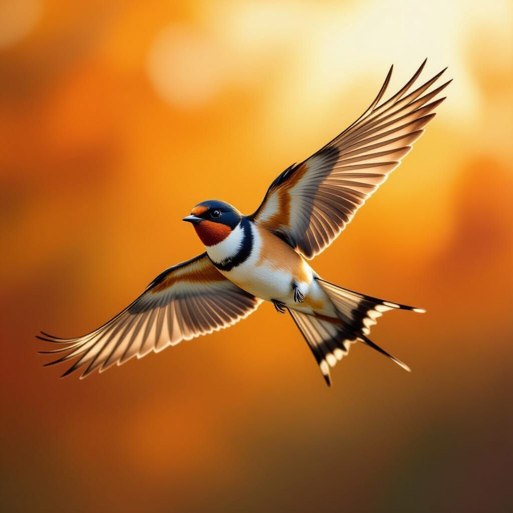 Autumn Swallow in Flight, Golden Hour Light