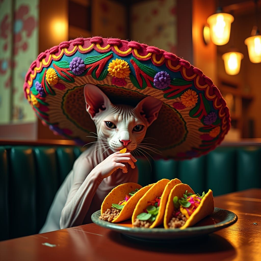 Mexican Cat Cantina: Hyperrealistic Digital Art