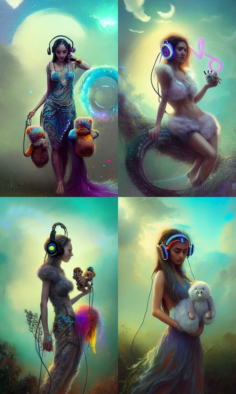 Goddess with Headphones and Infinity Symbol in Photorealism