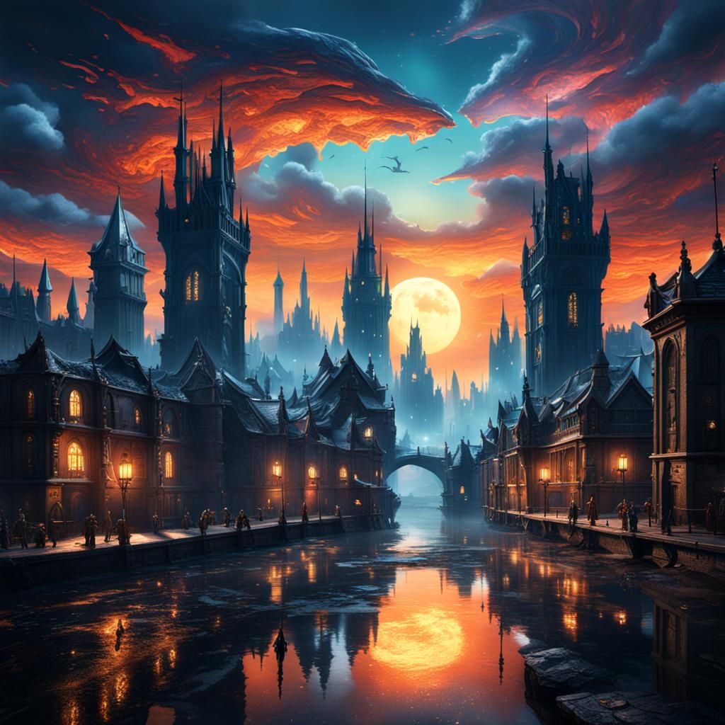 Dark Fantasy City Concept Art in 8K