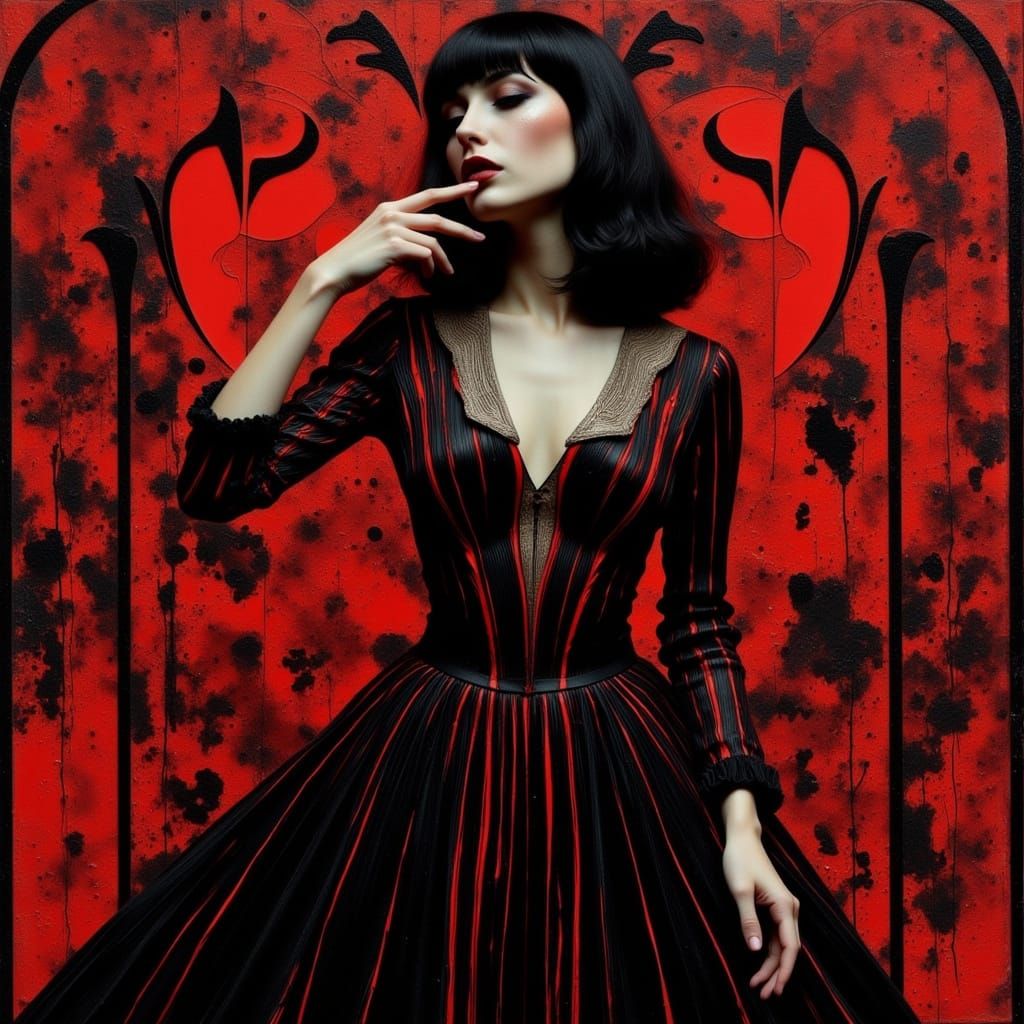 Elegant Woman in Art Nouveau Punk Style