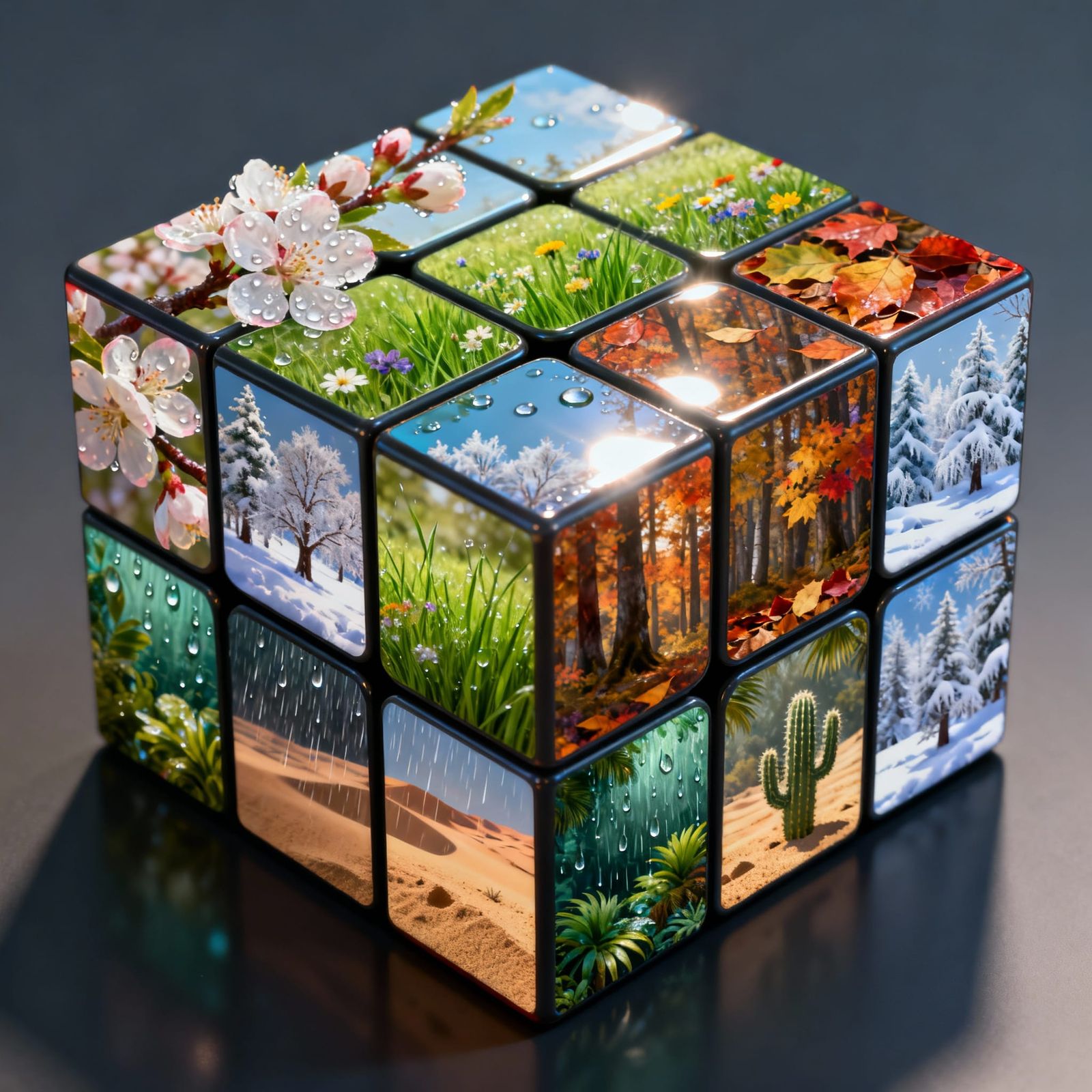 Rubik's Cube With Seasonal Landscapes Fantasy Realism