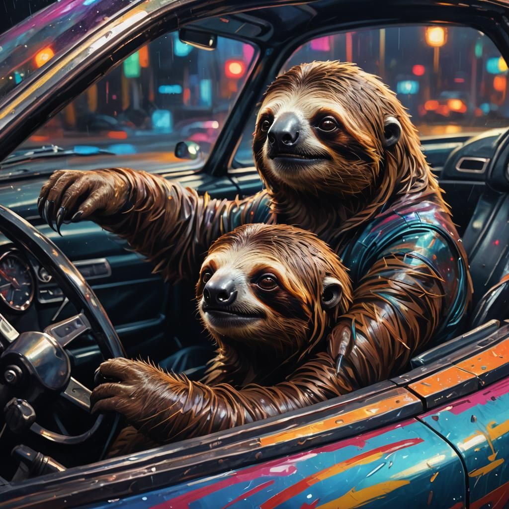 Sloth in Race Car: Fantasy Concept Art