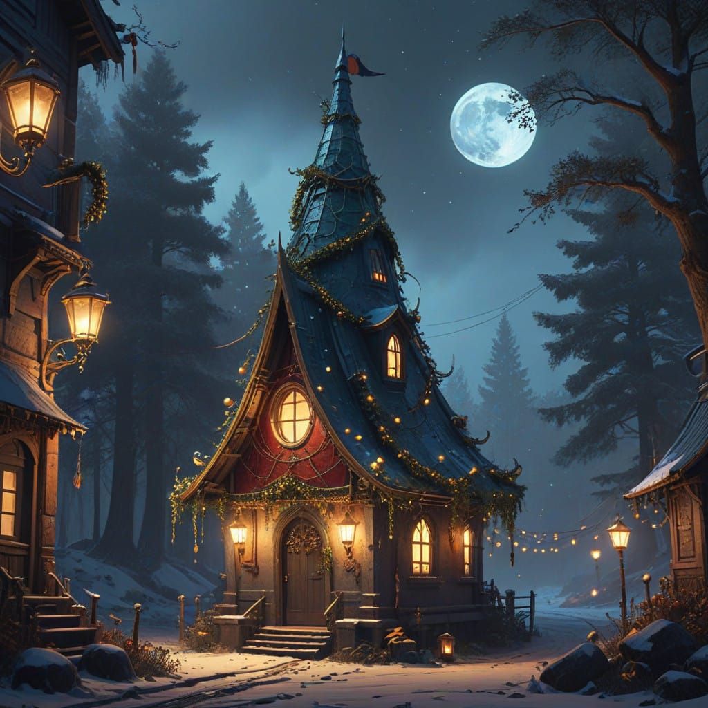 Enchanted Witches' Hat Under Midnight Sky