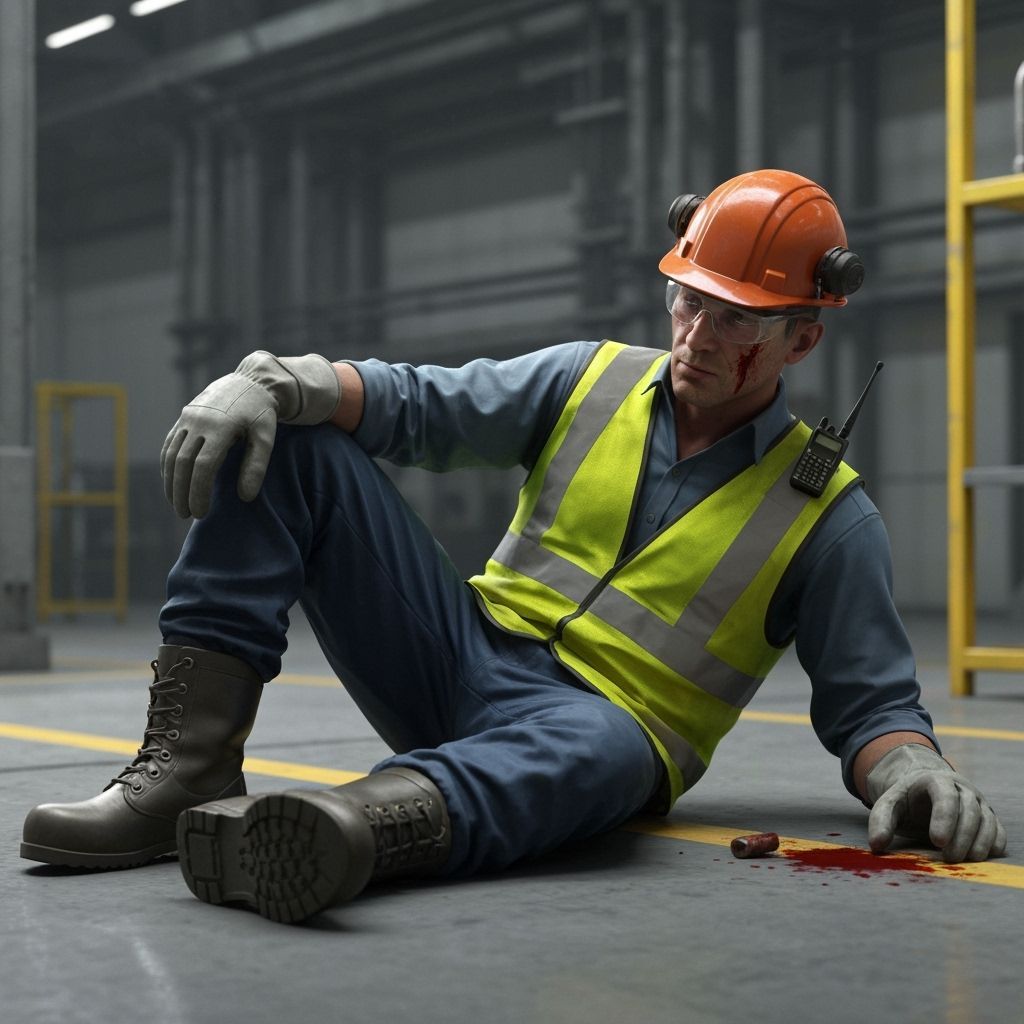 Injured Worker on Factory Floor in Industrial Style