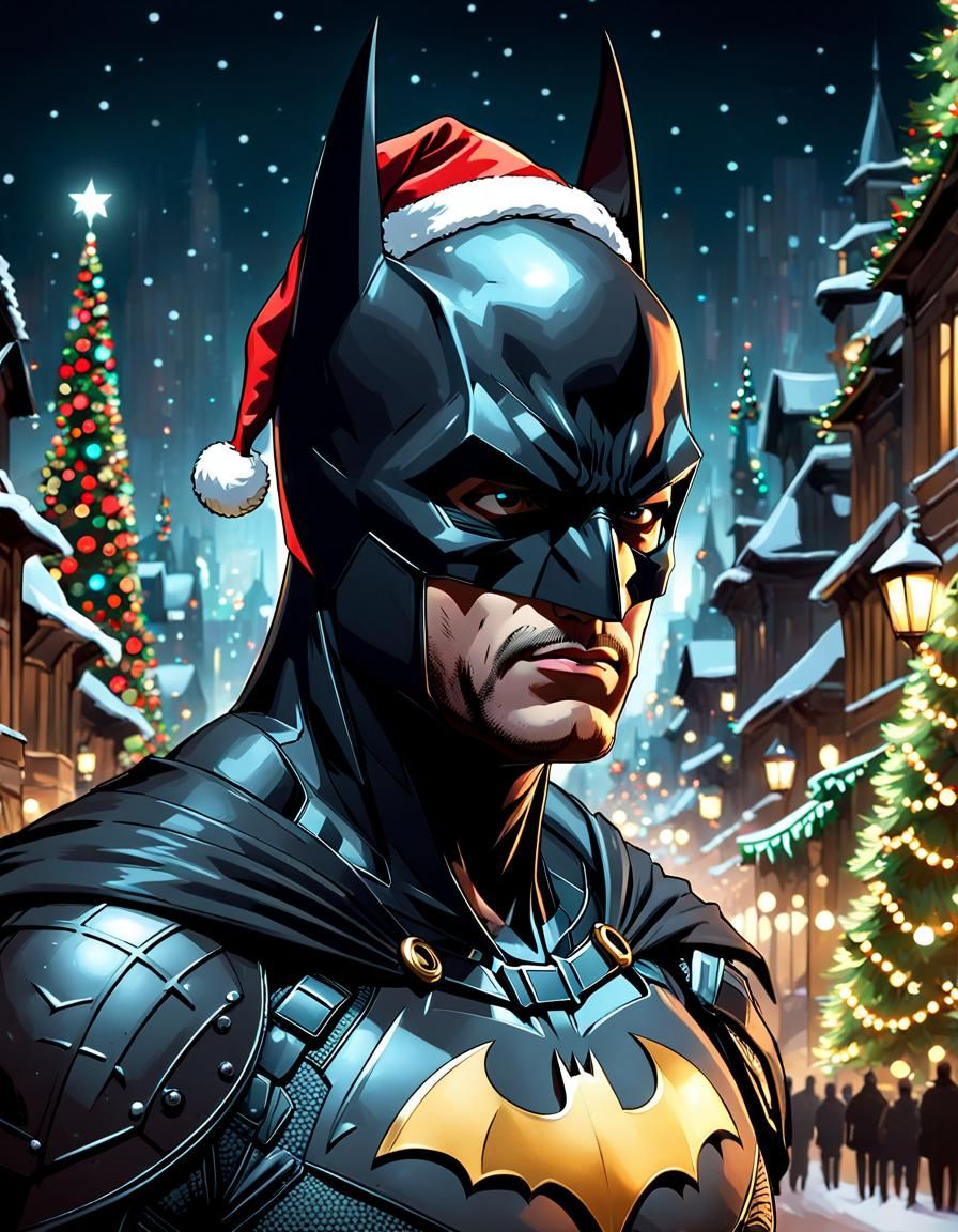 Batman in Christmas Hat, Comic Book Art