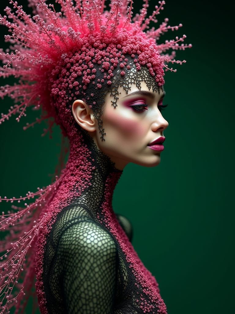 Elegant High Fashion Model in Intricate Filigree Dress