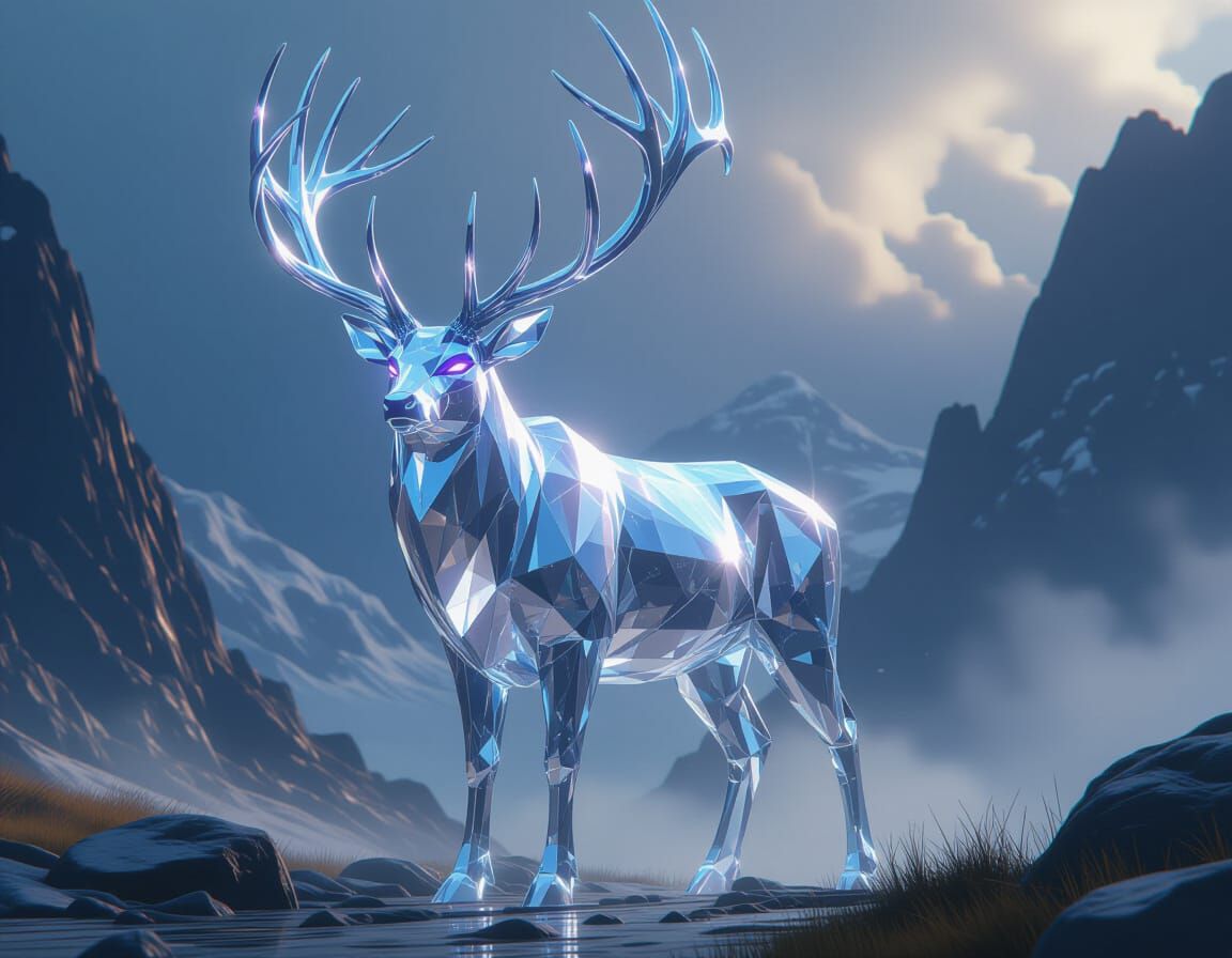 Colossal Crystal Stag with Violet Eyes