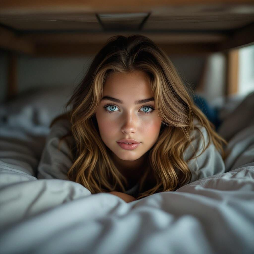Hyperrealistic Portrait of Girl on Bunk Bed