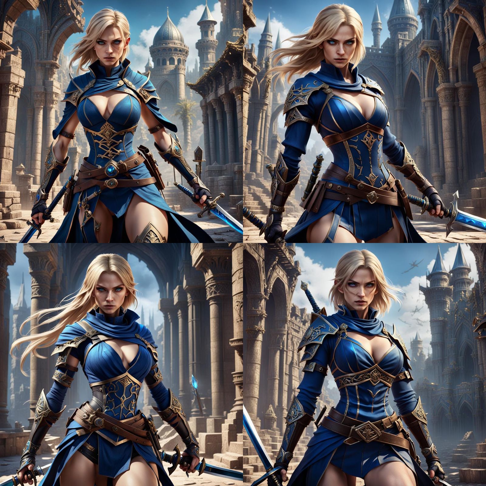 Blonde Assassin Girl with Swords, Detailed Digital Art