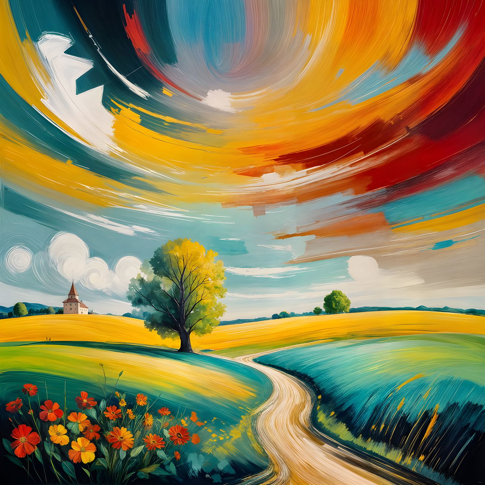 Dreamy Landscape with Vichy-Karo Patterns in Abstract Art